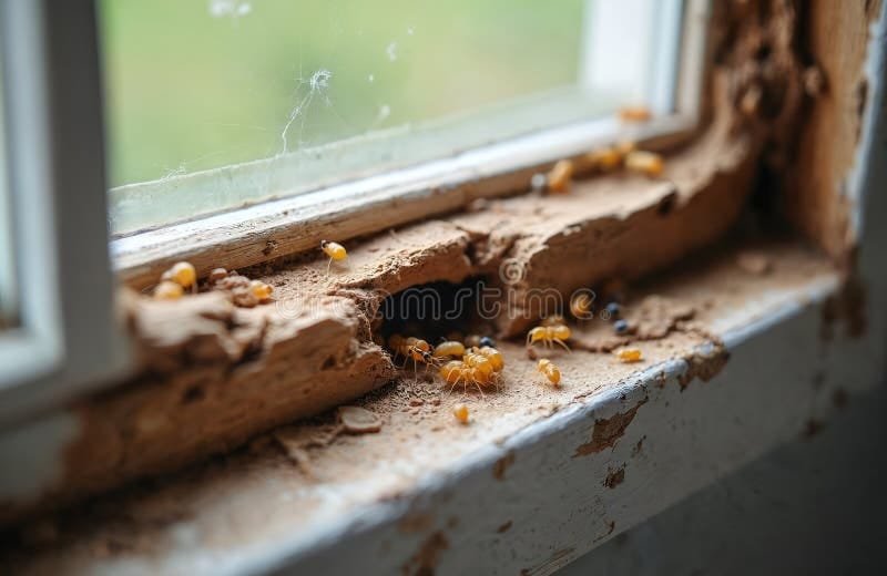 Termitas — detalle de colonia en superficie de madera